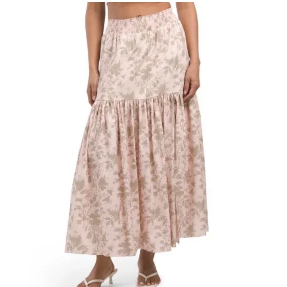 ELIE TAHARI Print Smocked Waist Tiered Skirt With Front Slit Size XL New!